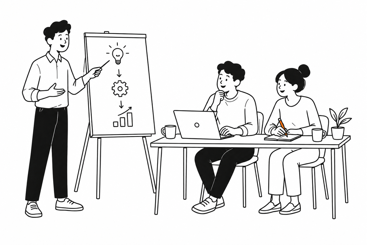 讲师在旁引导,两位学员动手完成工作任务